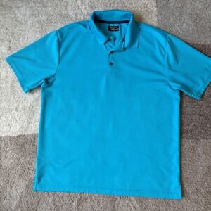 Ben Hogan Performance Men XL Turquoise Blue Striped Short Sleeve Golf Polo Shirt